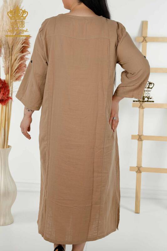 Toptan Kadın Elbise İki Cepli Bej - 20400 | KAZEE