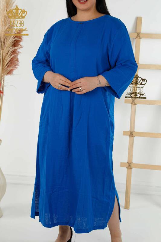 Toptan Kadın Elbise İki Cepli Saks - 20400 | KAZEE
