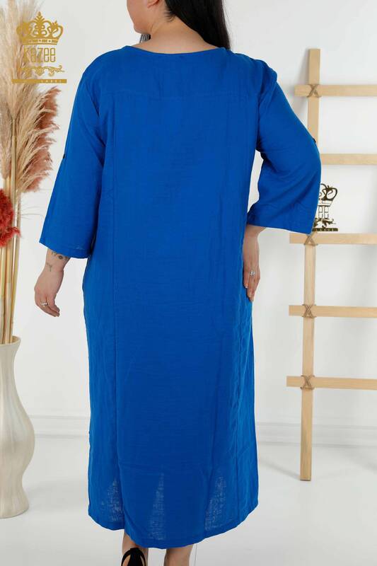 Toptan Kadın Elbise İki Cepli Saks - 20400 | KAZEE