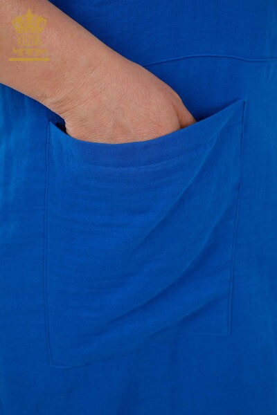 Toptan Kadın Elbise İki Cepli Saks - 20404 | KAZEE - Thumbnail