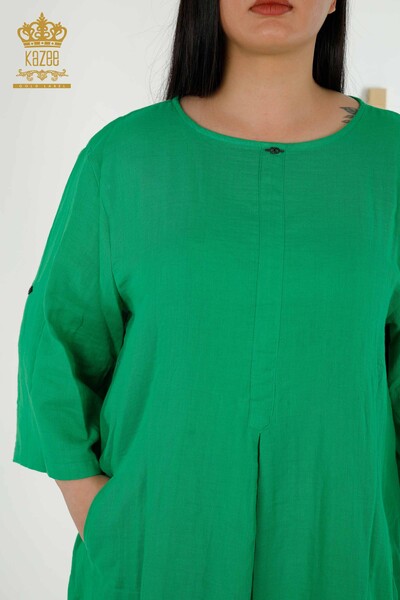 Toptan Kadın Elbise İki Cepli Yeşil - 20400 | KAZEE - Thumbnail (2)