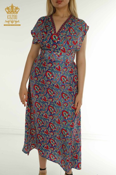 D - Toptan Kadın Elbise Karışık Desenli Mavi - 2404-Style-16 | D (1)