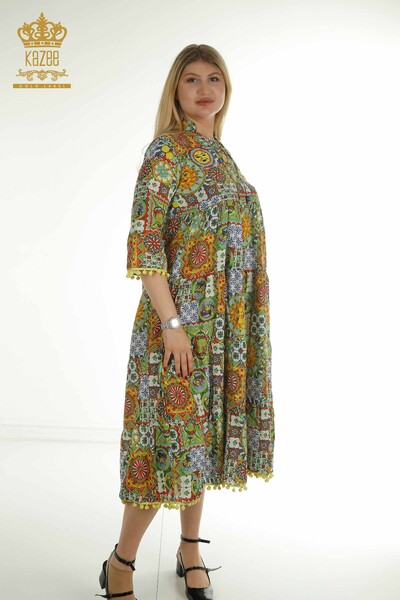 Toptan Kadın Elbise Karışık Desenli Yeşil - 2402-211281 | S&M - Thumbnail