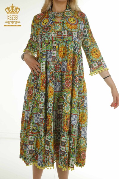 Toptan Kadın Elbise Karışık Desenli Yeşil - 2402-211281 | S&M - Thumbnail