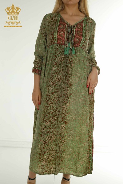 D - Toptan Kadın Elbise Karışık Desenli Yeşil - 2404-2222 | D (1)