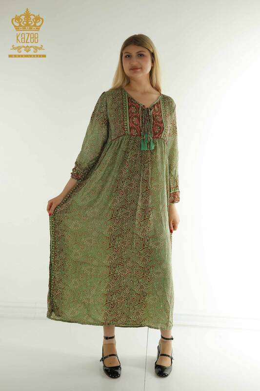 Toptan Kadın Elbise Karışık Desenli Yeşil - 2404-2222 | D