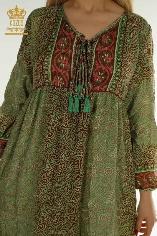 Toptan Kadın Elbise Karışık Desenli Yeşil - 2404-2222 | D