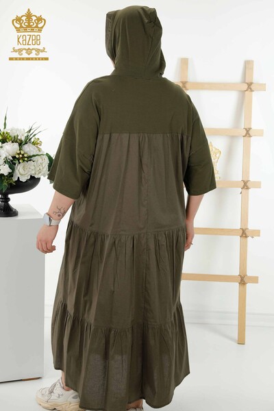 Toptan Kadın Elbise Kedi Desenli Kapüşonlu Haki - 20330 | KAZEE - Thumbnail