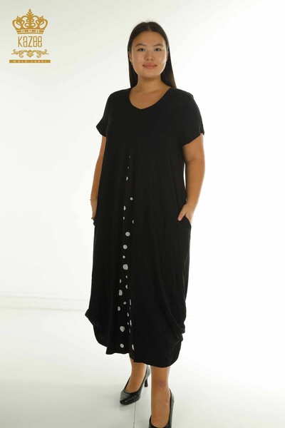 Toptan Kadın Elbise Kısa Kol Siyah Beyaz - 2405-10143 | T - Thumbnail
