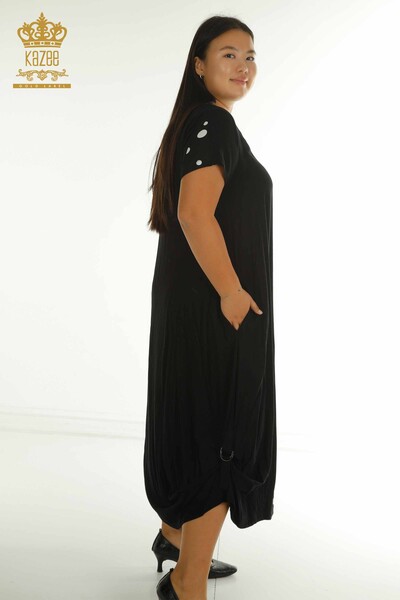 T - Toptan Kadın Elbise Kısa Kol Siyah Beyaz - 2405-10143 | T (1)