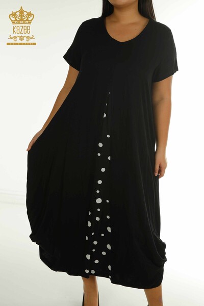 Toptan Kadın Elbise Kısa Kol Siyah Beyaz - 2405-10143 | T - Thumbnail (2)