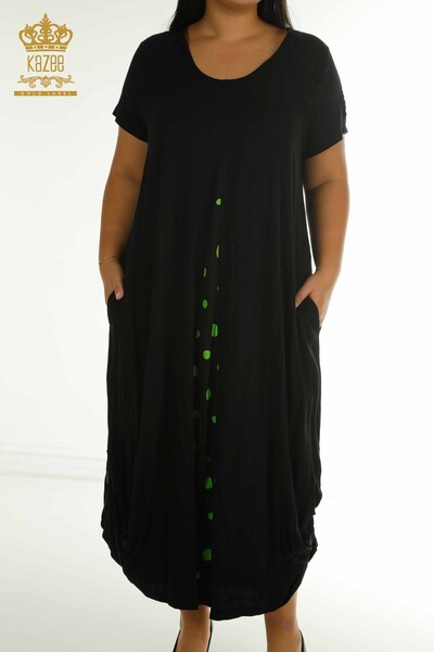 T - Toptan Kadın Elbise Kısa Kol Siyah Yeşil - 2405-10143 | T (1)