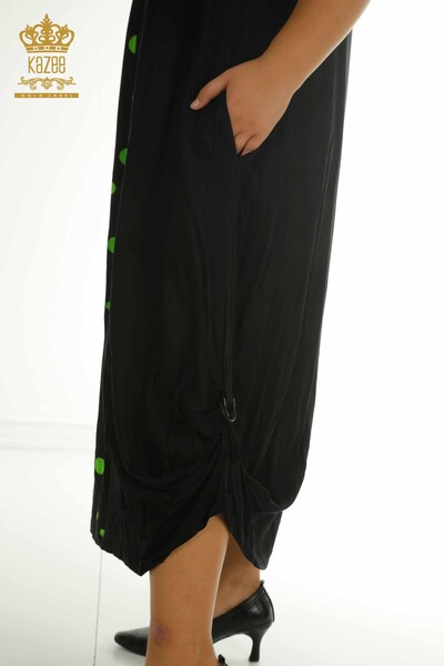 Toptan Kadın Elbise Kısa Kol Siyah Yeşil - 2405-10143 | T - Thumbnail