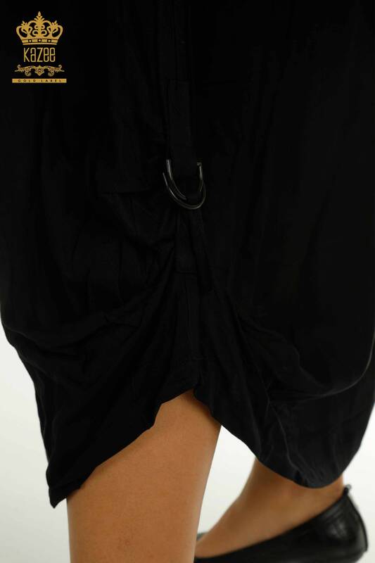Toptan Kadın Elbise Kısa Kol Siyah Yeşil - 2405-10143 | T