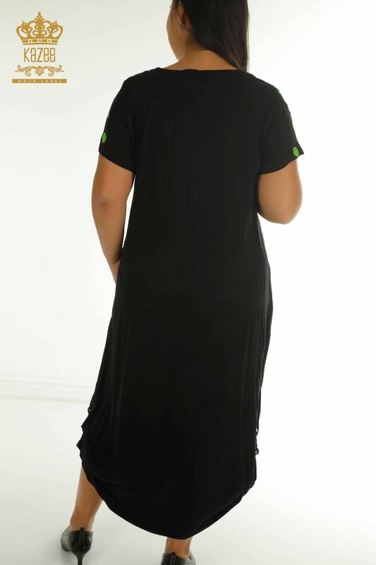 Toptan Kadın Elbise Kısa Kol Siyah Yeşil - 2405-10143 | T