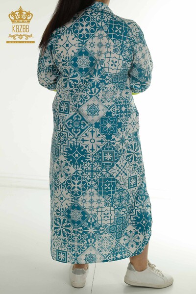 Toptan Kadın Elbise Kol Detaylı Mavi - 2402-211665 | S&M - Thumbnail
