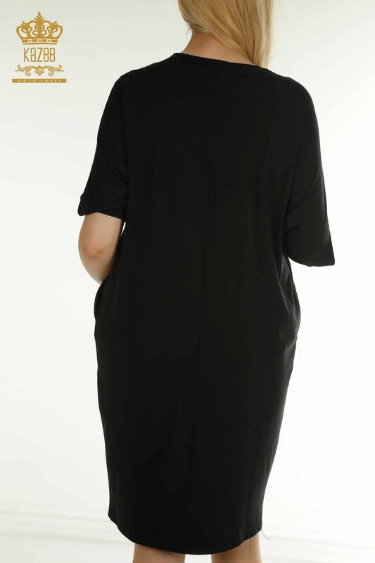 Toptan Kadın Elbise Kol Detaylı Siyah - 2403-5045 | M&T