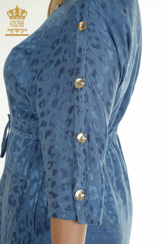 Toptan Kadın Elbise Kol Düğme Detaylı Mavi - 2403-5050 | M&T