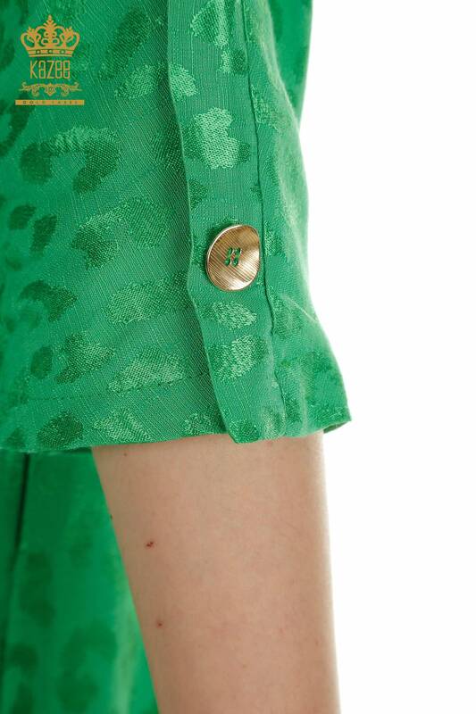 Toptan Kadın Elbise Kol Düğme Detaylı Yeşil - 2403-5050 | M&T