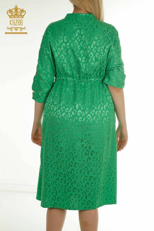 Toptan Kadın Elbise Kol Düğme Detaylı Yeşil - 2403-5050 | M&T