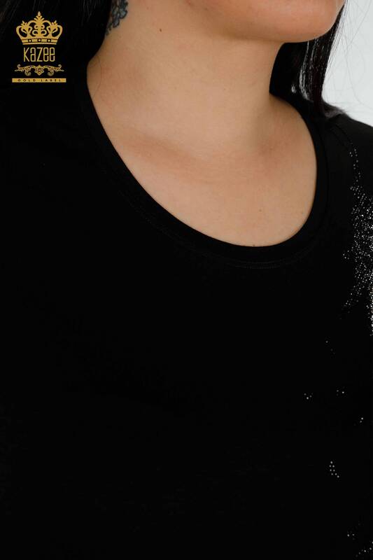 Toptan Kadın Elbise Kristal Taş İşlemeli Siyah - 7739 | KAZEE