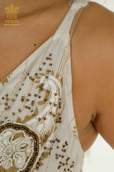 Toptan Kadın Elbise Nakış İşlemeli Bej - 2404-111 | D - Thumbnail