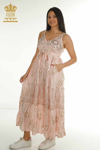 D - Toptan Kadın Elbise Nakış İşlemeli Pudra - 2404-111 | D