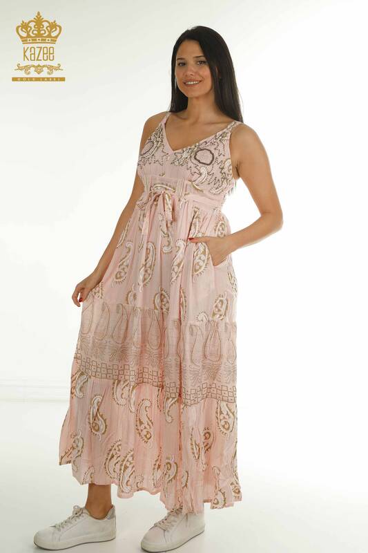 Toptan Kadın Elbise Nakış İşlemeli Pudra - 2404-111 | D