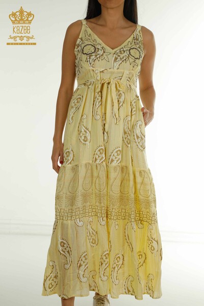 D - Toptan Kadın Elbise Nakış İşlemeli Sarı - 2404-111 | D (1)
