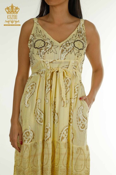Toptan Kadın Elbise Nakış İşlemeli Sarı - 2404-111 | D - Thumbnail (2)