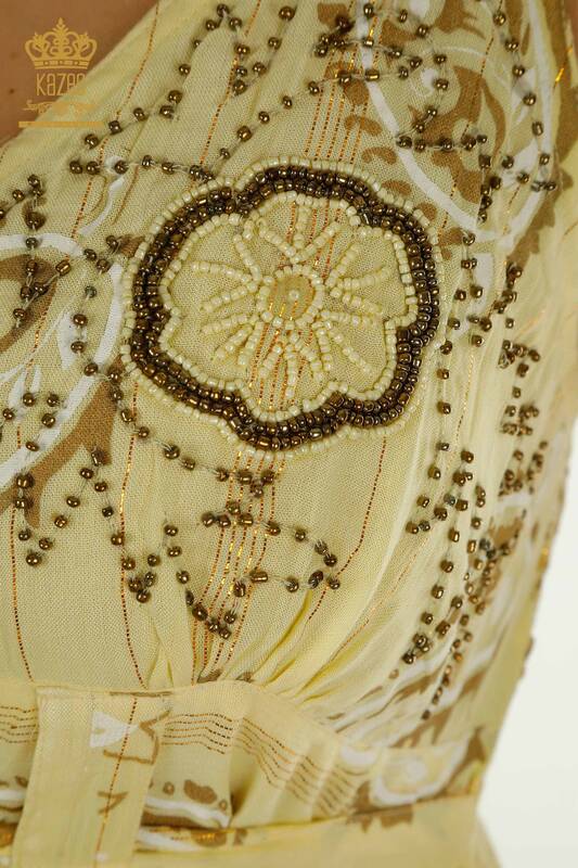 Toptan Kadın Elbise Nakış İşlemeli Sarı - 2404-111 | D