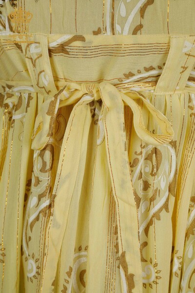 Toptan Kadın Elbise Nakış İşlemeli Sarı - 2404-111 | D - Thumbnail