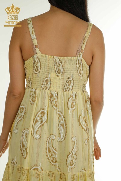 Toptan Kadın Elbise Nakış İşlemeli Sarı - 2404-111 | D - Thumbnail