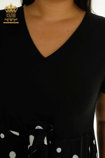 Toptan Kadın Elbise Puantiyeli Siyah Ekru - 2405-10144 | T - Thumbnail