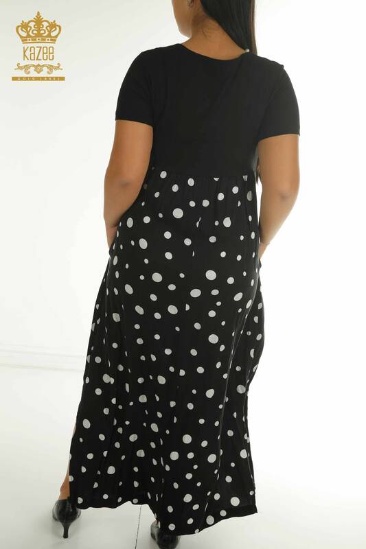 Toptan Kadın Elbise Puantiyeli Siyah Ekru - 2405-10144 | T
