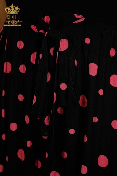 Toptan Kadın Elbise Puantiyeli Siyah Fuşya - 2405-10144 | T - Thumbnail