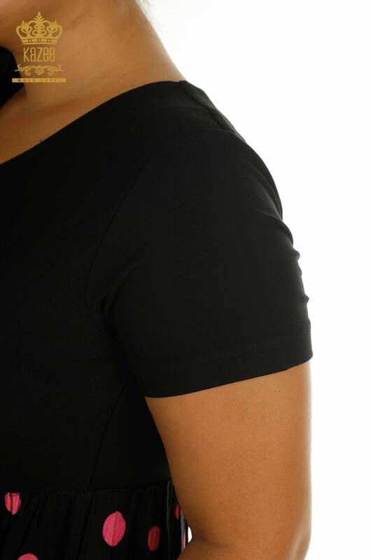 Toptan Kadın Elbise Puantiyeli Siyah Fuşya - 2405-10144 | T