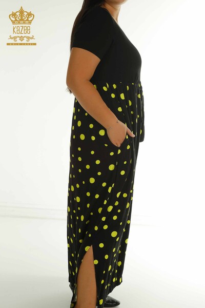 T - Toptan Kadın Elbise Puantiyeli Siyah Sarı - 2405-10144 | T (1)