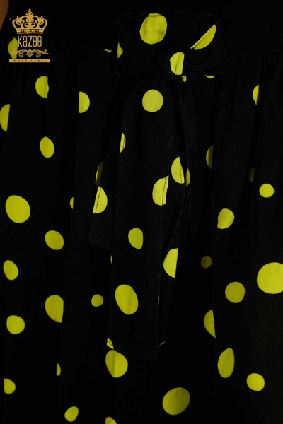 Toptan Kadın Elbise Puantiyeli Siyah Sarı - 2405-10144 | T - Thumbnail