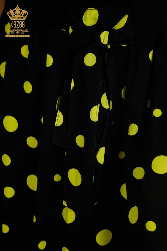 Toptan Kadın Elbise Puantiyeli Siyah Sarı - 2405-10144 | T