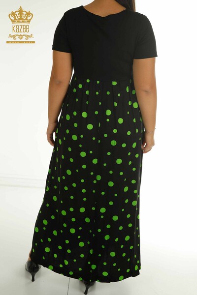 Toptan Kadın Elbise Puantiyeli Siyah Yeşil - 2405-10144 | T - Thumbnail
