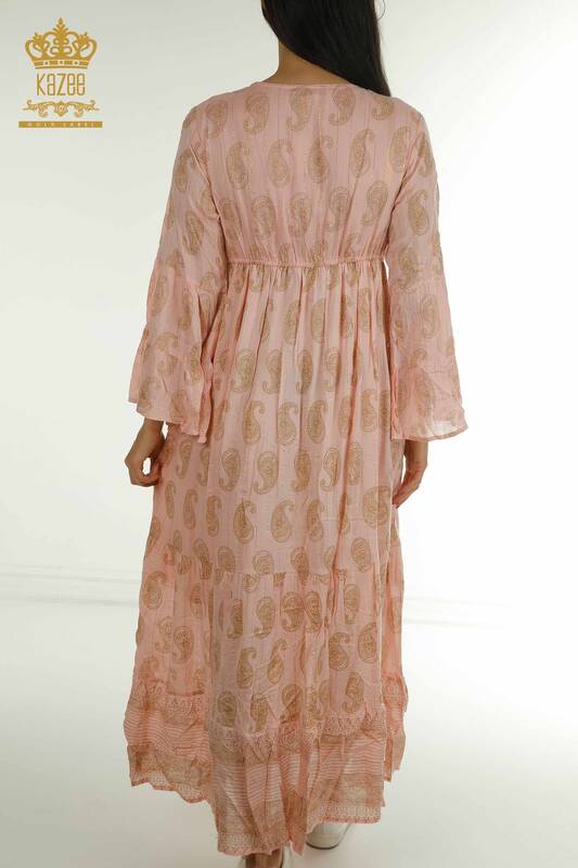 Toptan Kadın Elbise Püskül Detaylı Pudra - 2402-1112 | S&M