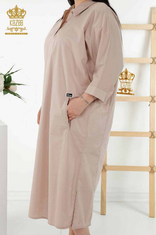 Toptan Kadın Elbise Renkli Çizgili Bej - 20380 | KAZEE