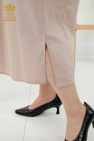Toptan Kadın Elbise Renkli Çizgili Bej - 20380 | KAZEE - Thumbnail