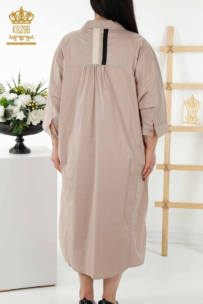 Toptan Kadın Elbise Renkli Çizgili Bej - 20380 | KAZEE - Thumbnail