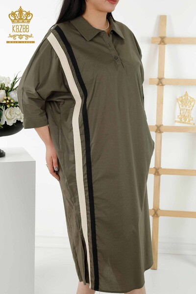 Toptan Kadın Elbise Renkli Çizgili Haki - 20380 | KAZEE - Thumbnail