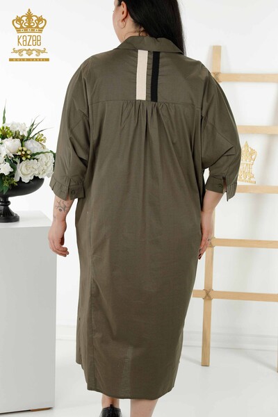 Toptan Kadın Elbise Renkli Çizgili Haki - 20380 | KAZEE - Thumbnail