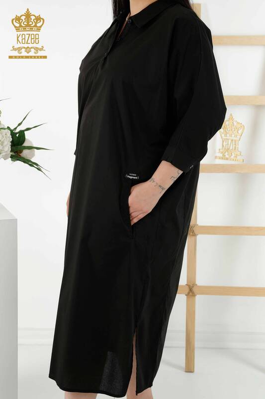 Toptan Kadın Elbise Renkli Çizgili Siyah - 20380 | KAZEE