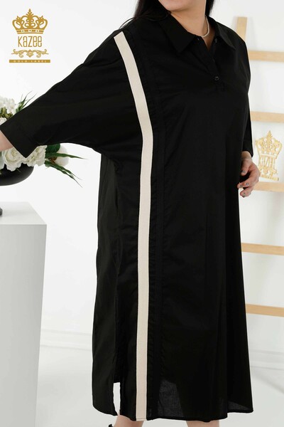 Toptan Kadın Elbise Renkli Çizgili Siyah - 20380 | KAZEE - Thumbnail