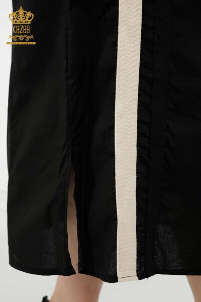 Toptan Kadın Elbise Renkli Çizgili Siyah - 20380 | KAZEE - Thumbnail